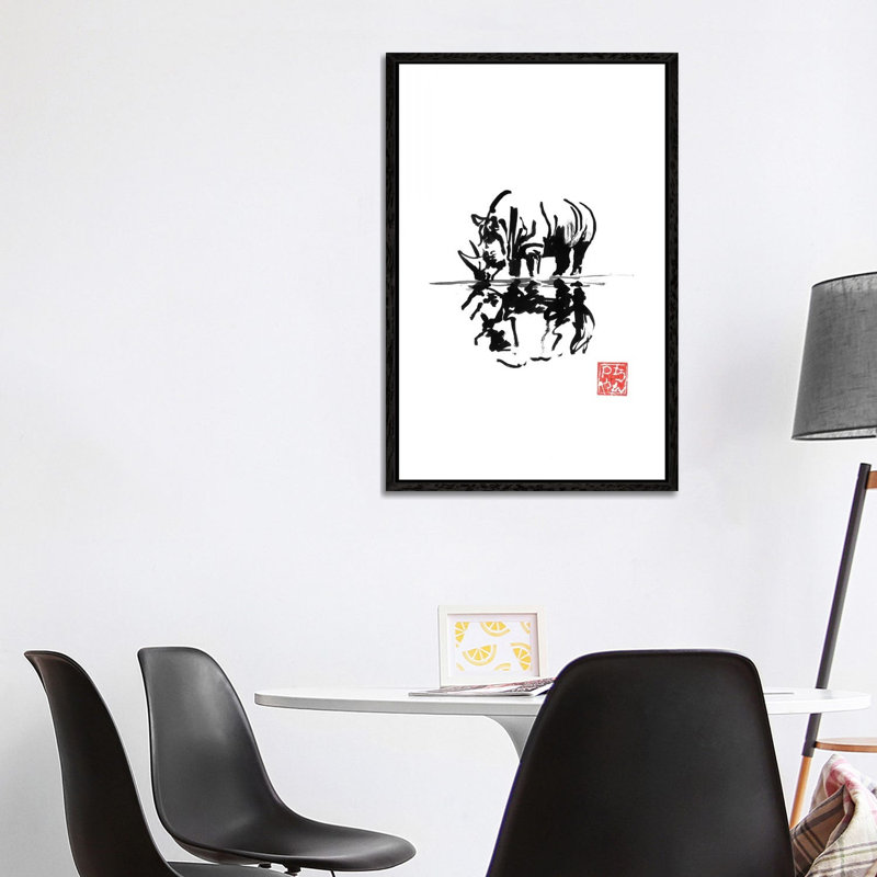 Rhinoceros by Péchane - Painting on Canvas, Black Framed, 101.6 cm H x 66.04 cm W