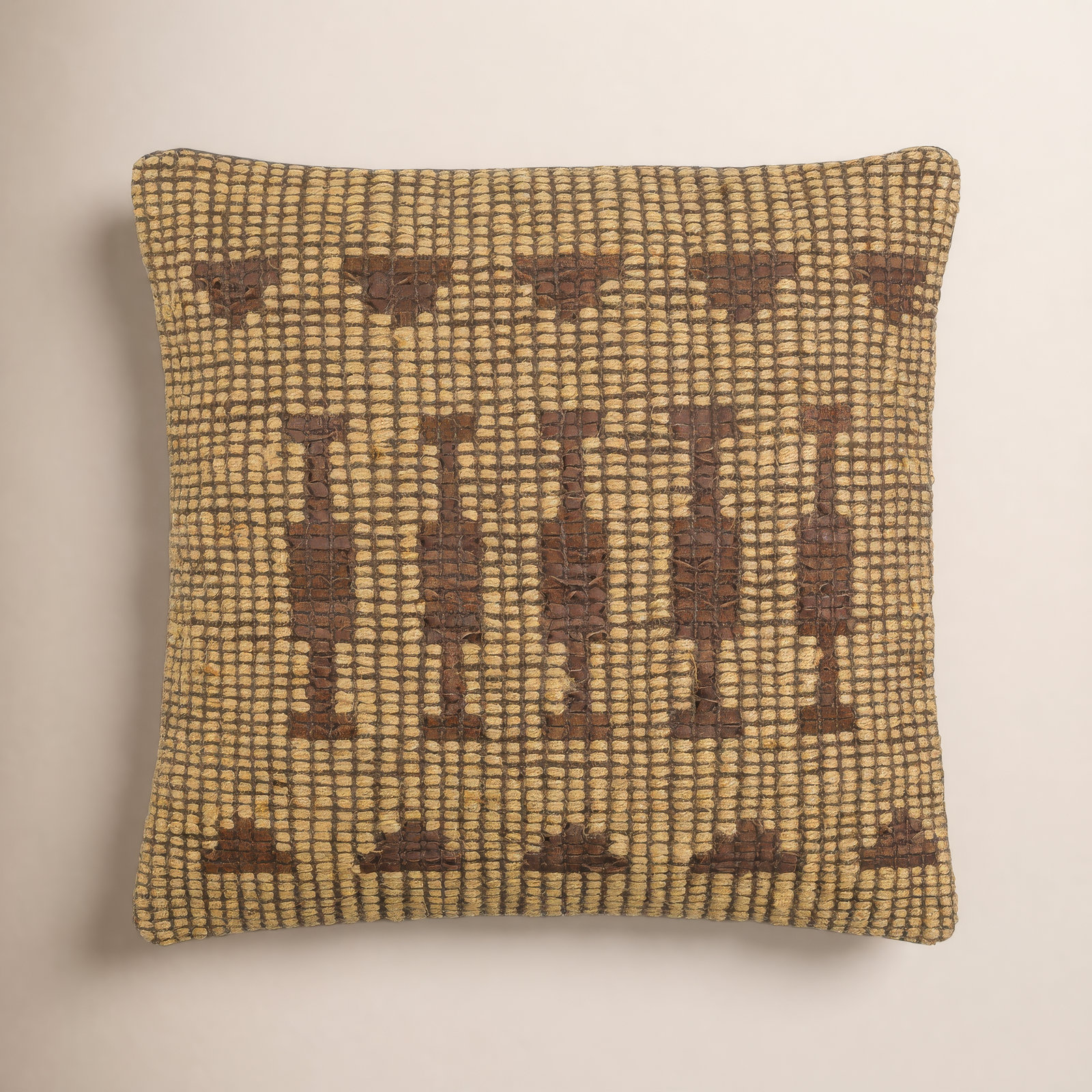 Twareg Geometric Jute / Sisal Throw Pillow, Down Blend, 20"H x 20"W