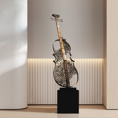 Neo-Classical Violin Ironwork Marble Base Ornament