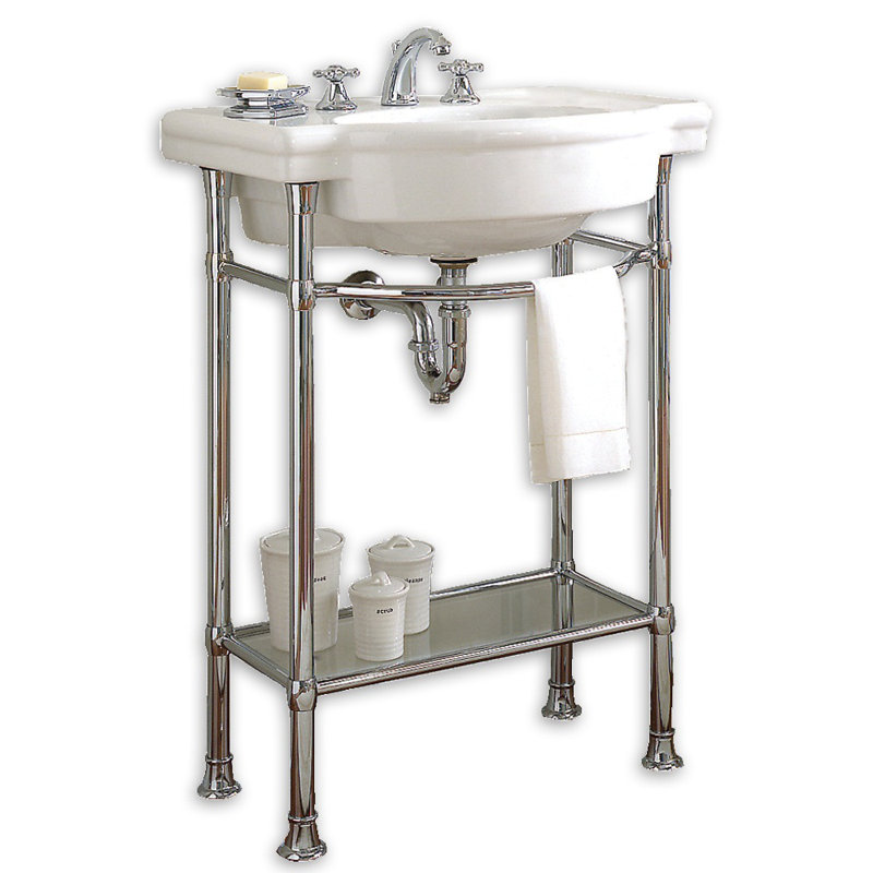 American Standard Retrospect White Ceramic U-Shaped Console Bathroom Sink with Overflow, Polished Chrome