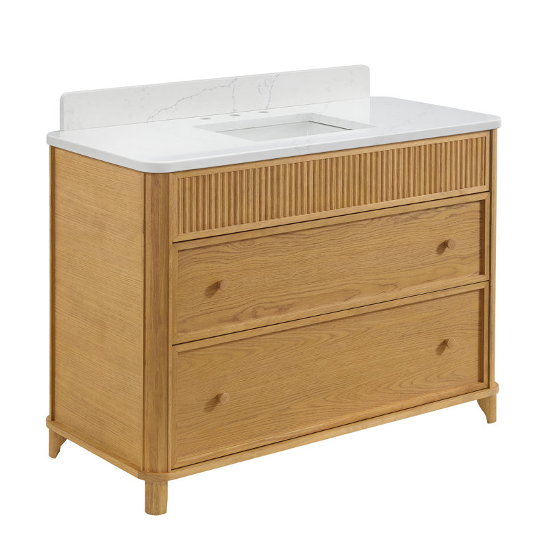 Meuble-lavabo simple 48 po avec comptoir Statuario, 48", Chêne naturel rehaussé