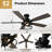 52'' Farmhouse 5-Blade Flush Mount Ceiling Fan With Lights And Remote Control, Classic 6 Speeds Reversible Indoor Ceiling Fan