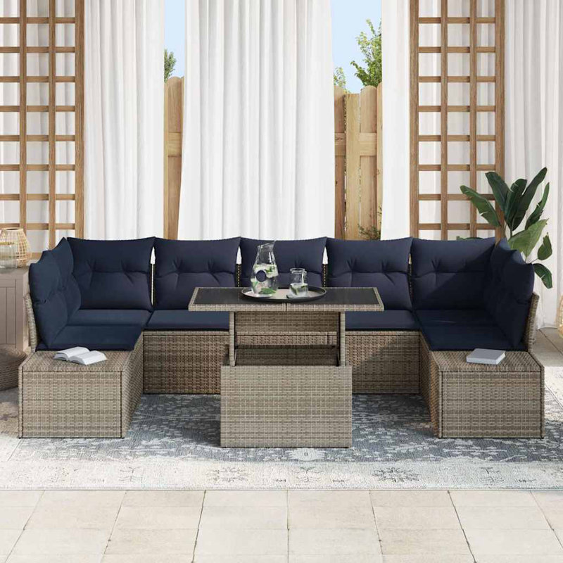  Ensemble de canapé de jardin avec coussin manuel 8 pièces gris et bleu marine, Coussin bleu marine / structure grise