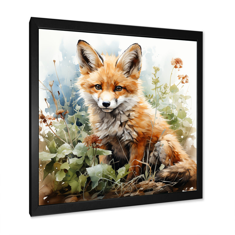 Minimalisme, renard, portrait, fleurs, art mural, Cadre photo noir, H 30 po x l 30 po x P 1,5 po