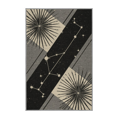 Machine Washable Palvinder Modern & Contemporary Starburst Rug in Brown – Binding