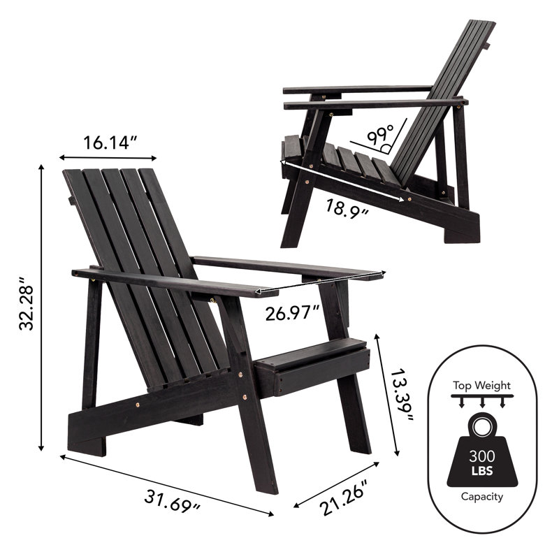 Avemaria Acacia Outdoor Adirondack Chair, Black