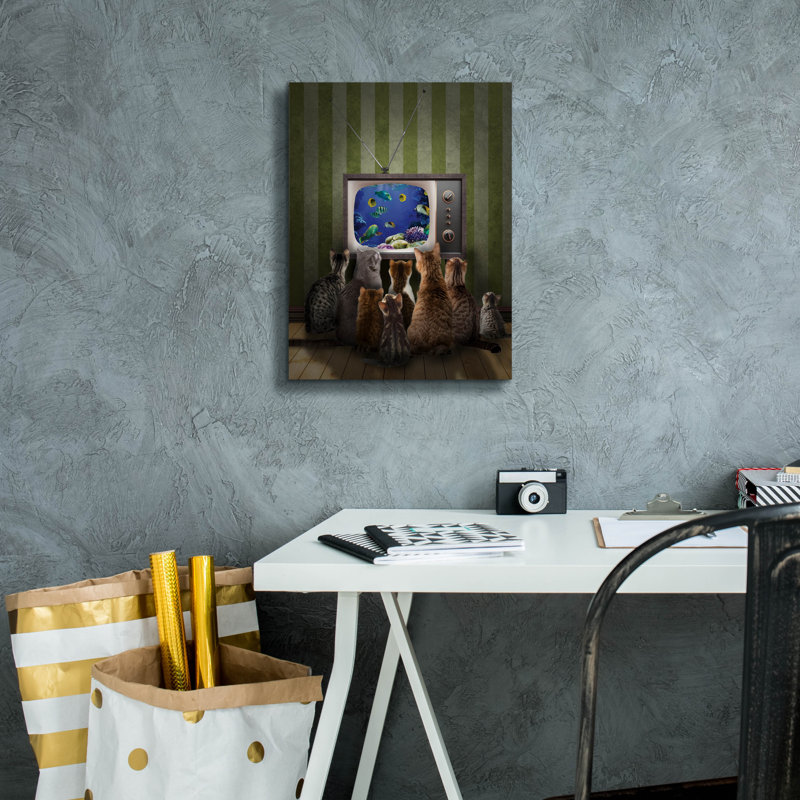  «Cats regarder la télévision» par John Hovenstine, art mural sur toile, 12 po x 16 po, H 16 po x l 12 po