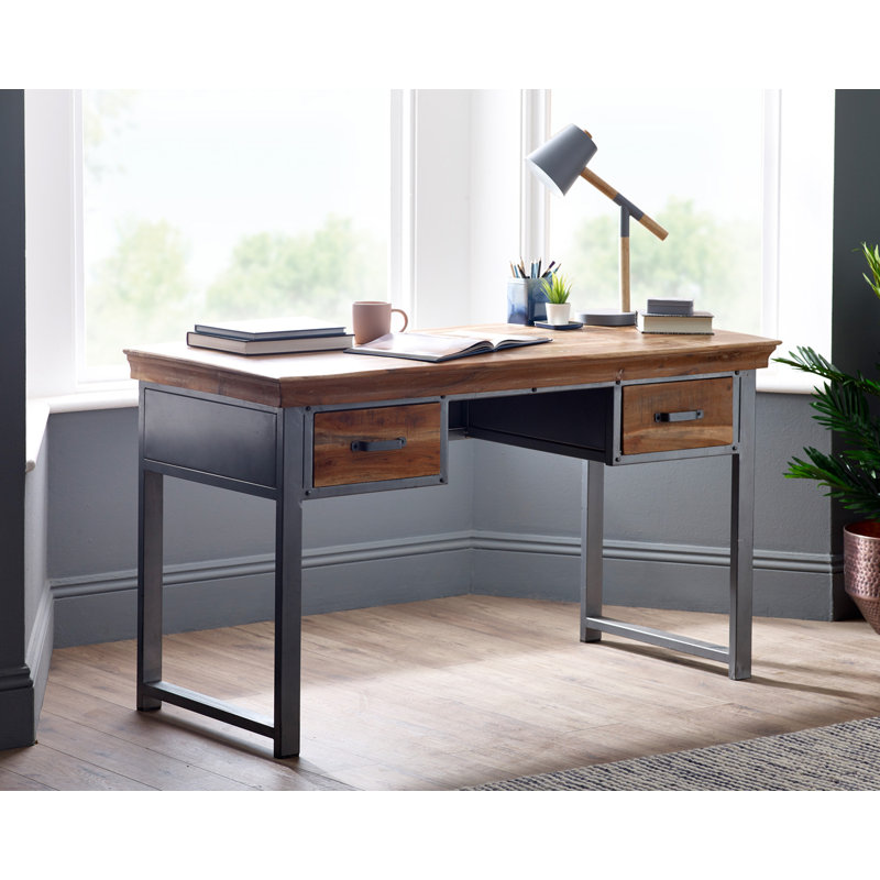 Teller Solid Wood Wrought Iron Writing Desk