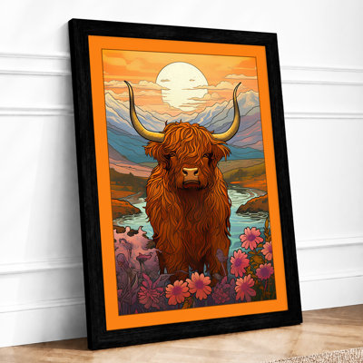 Highland Cattle At Dusk Rustic - Print