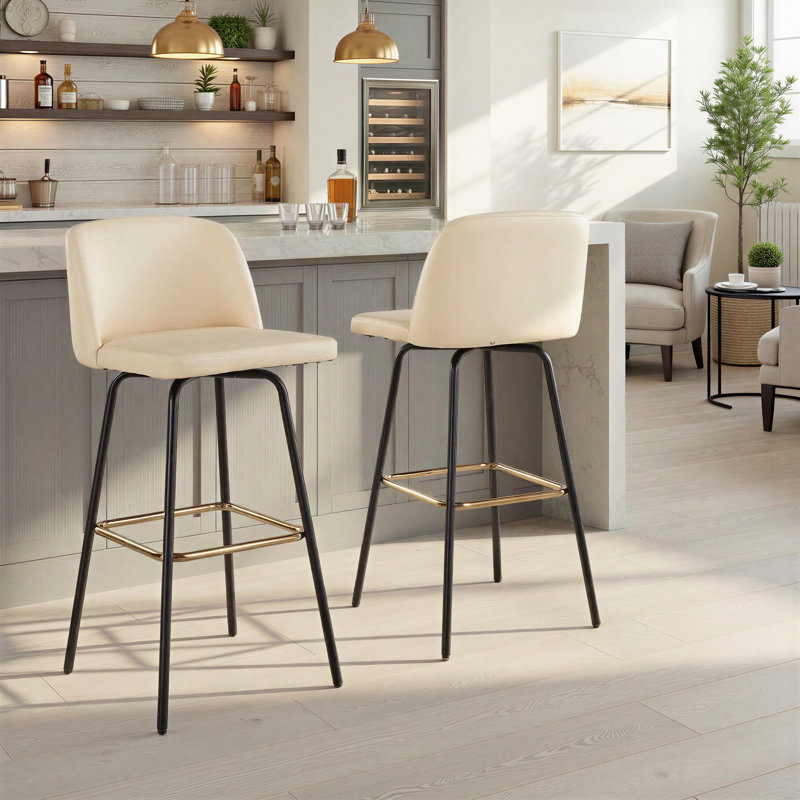 Thea 30" Fixed-Height Bar Stools with Metal Legs & Square Footrest