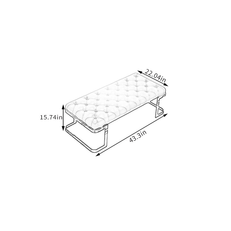 Banc rembourré en cuir, H 15,74 po x l 43,3 po x P 22,04 po
