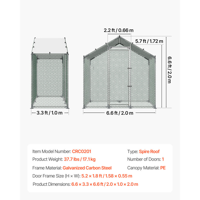 Grand poulailler en métal, 2 x 1 x 2 m, enclos extérieur avec bâche imperméable et structure robuste, toit en flèche, idéal pour les canards, lapins, poules et oies. Usage extérieur, jardin ou ferme.