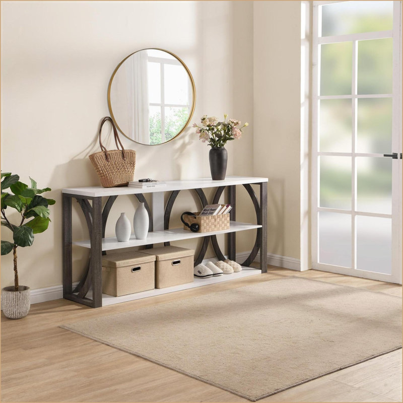 Table basse à 3 niveaux de style industriel blanc avec rangement spacieux de 70,87 pouces pour le hall d'entrée du vestibule