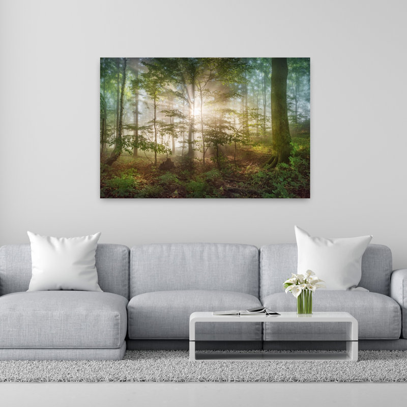 «Morning Sun», art contemporain de paysage forestier abstrait, H 40 po x l 60 po