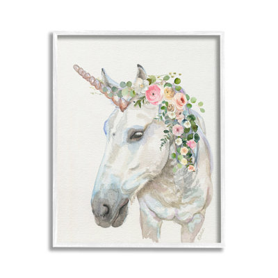 Licorne et guirlande de fleurs, estampe numérique encadrée par Jennifer Redstreake