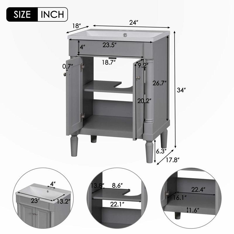 Meuble-lavabo pour salle de bain, Argent argent, Gris