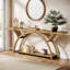 Console 70,87 po avec tablette de rangement, canapé industriel rustique avec cadre en demi-lune pour le hall d'entrée ou le salon-348928068