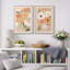 Abstrait botanique, "Œuvre florale bohème orange et verte vibrante, images murales de campagne française moderne, ensemble de 2 impressions murales sur toile,"-91068940-91068934