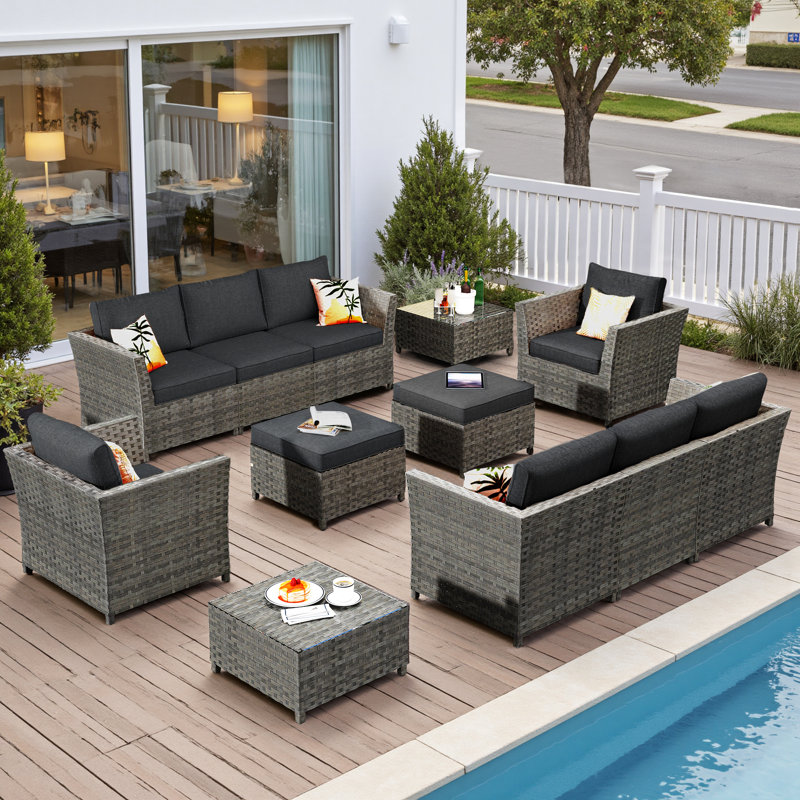Darihanna 8 Piece Rattan Sectional Seating Group with Cushions, Black