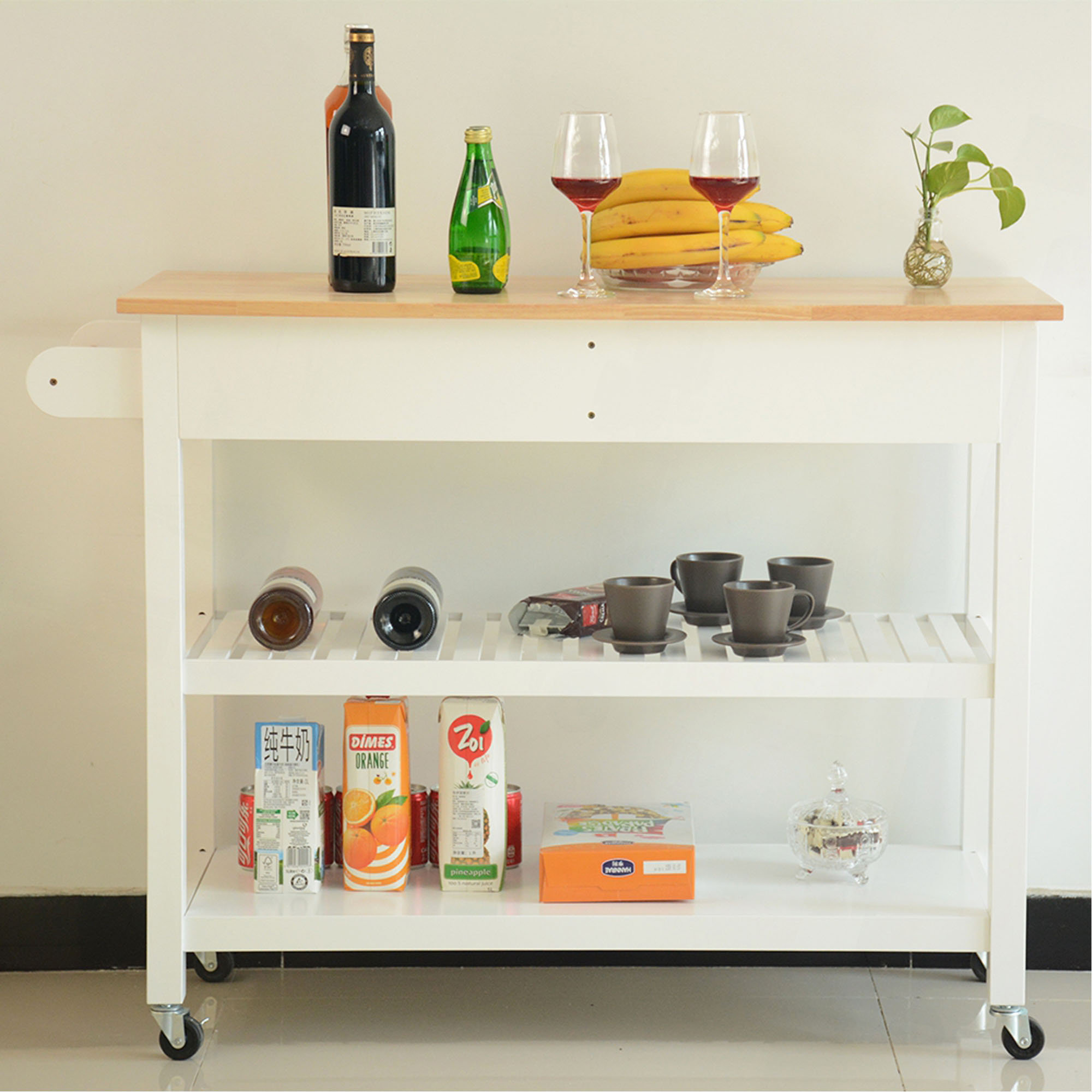Latitude Run® Kitchen Island & Kitchen Cart, Rubber Wood Top, Mobile ...