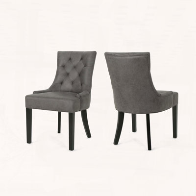 Contemporary Tufted Diamond Stitch Dining Chair Set with Sloped Arms, Set of 2