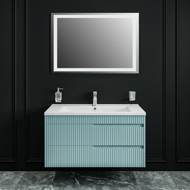 Ensemble de meuble-lavabo mural avec lavabo Jakki-W_Modern, Vert clair mat