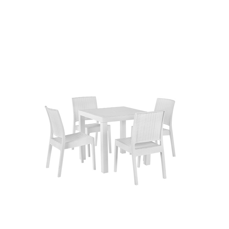 Ezmerelda 4 - Person Acacia Patio Dining Set with Rectangular Table , Cushions Included, White