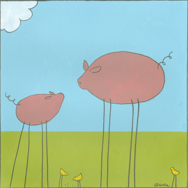Stick-Leg Pig II by June Erica Vess - Wrapped Canvas Print, 51cm H x 51cm W x 3.8cm D