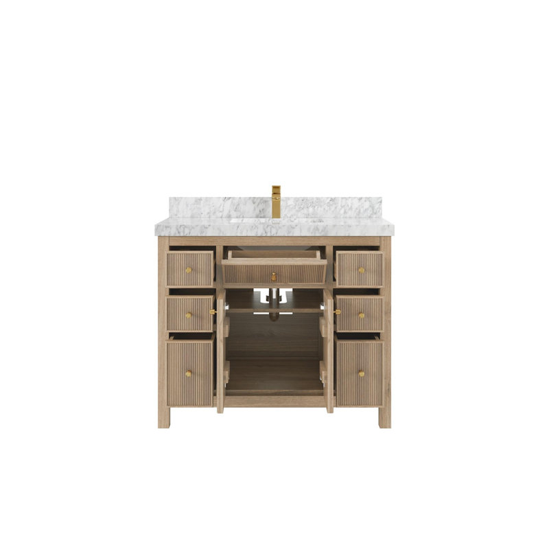 Ensemble de meuble-lavabo simple 42 po avec plateau Rivertown, Marbre de Carrare