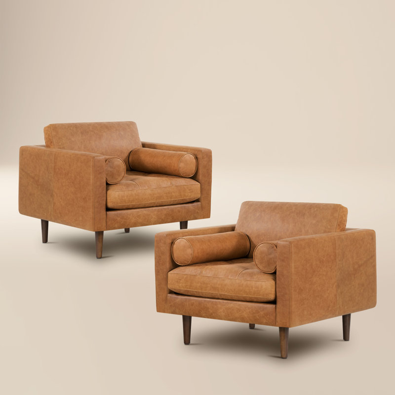 Napa Full-Grain Genuine Leather Lounge Chair, Cognac Tan Genuine Leather