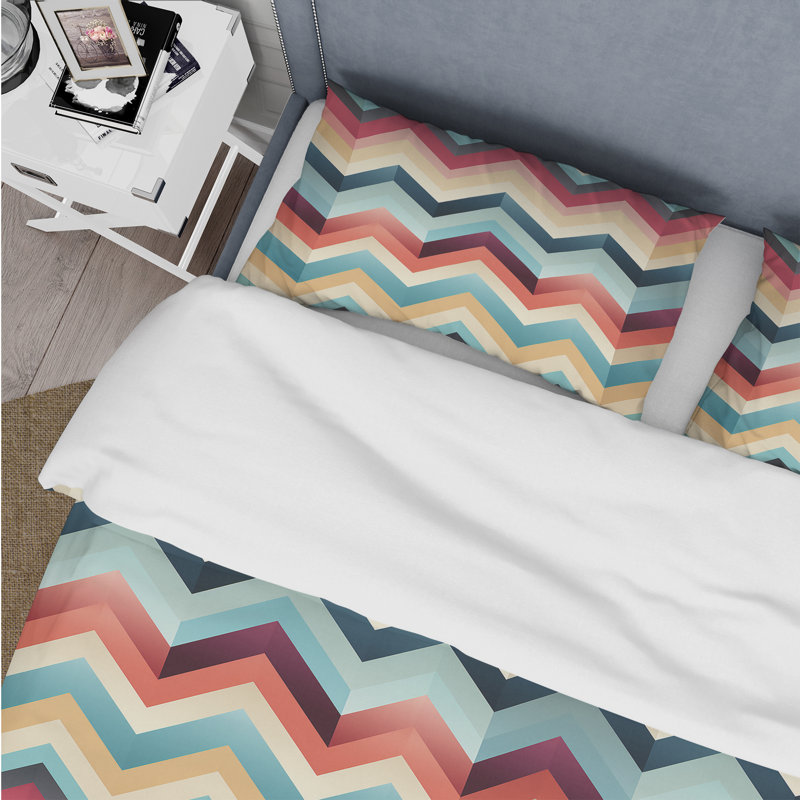 Ensemble de housse de couette à chevrons multicolores Soft Color Vintage, Housse de couette pour très grand lit et 2 très
