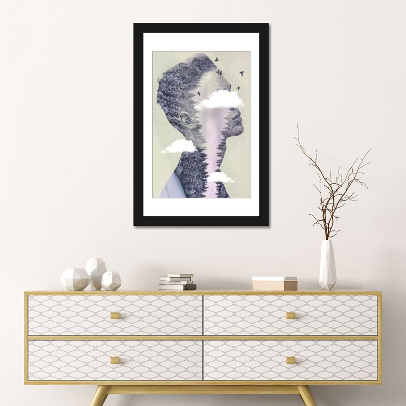 « double exposition capillaire iii », impression sur toile, H 26 po x l 18 po x P 1,5 po, Toile avec cadre noir, Blanc