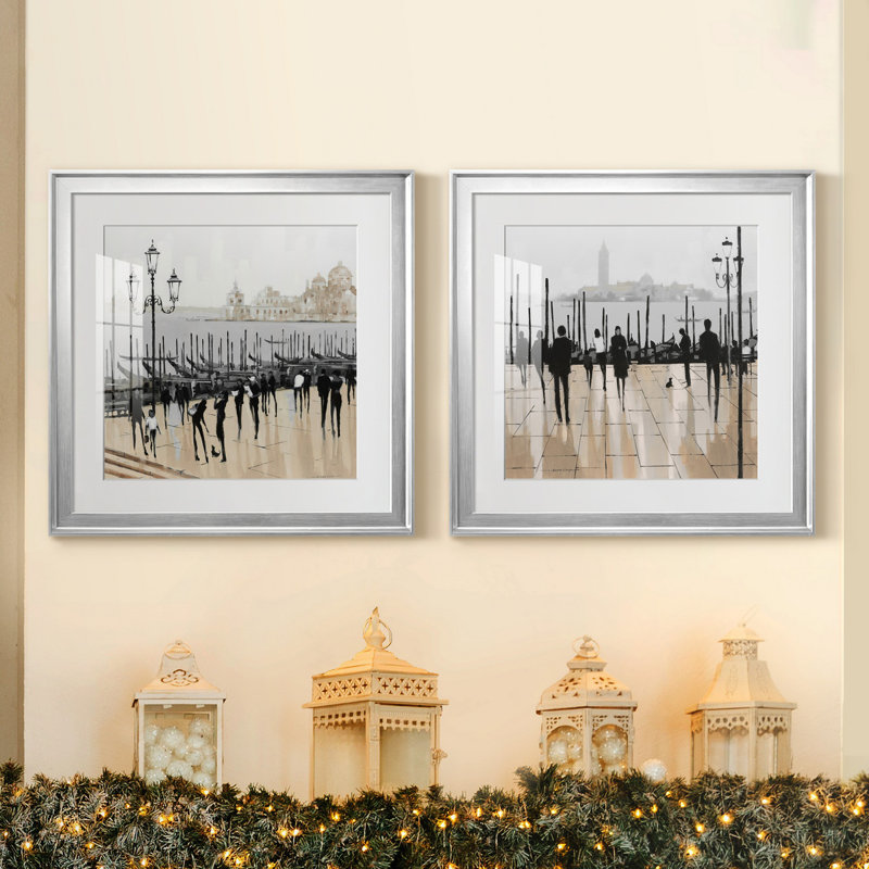 «Quiet Gondolas I», ensemble de 2 reproductions d'art graphique, H 22,5 po x l 45 po x P 1,5 po, Papier avec cadre argenté