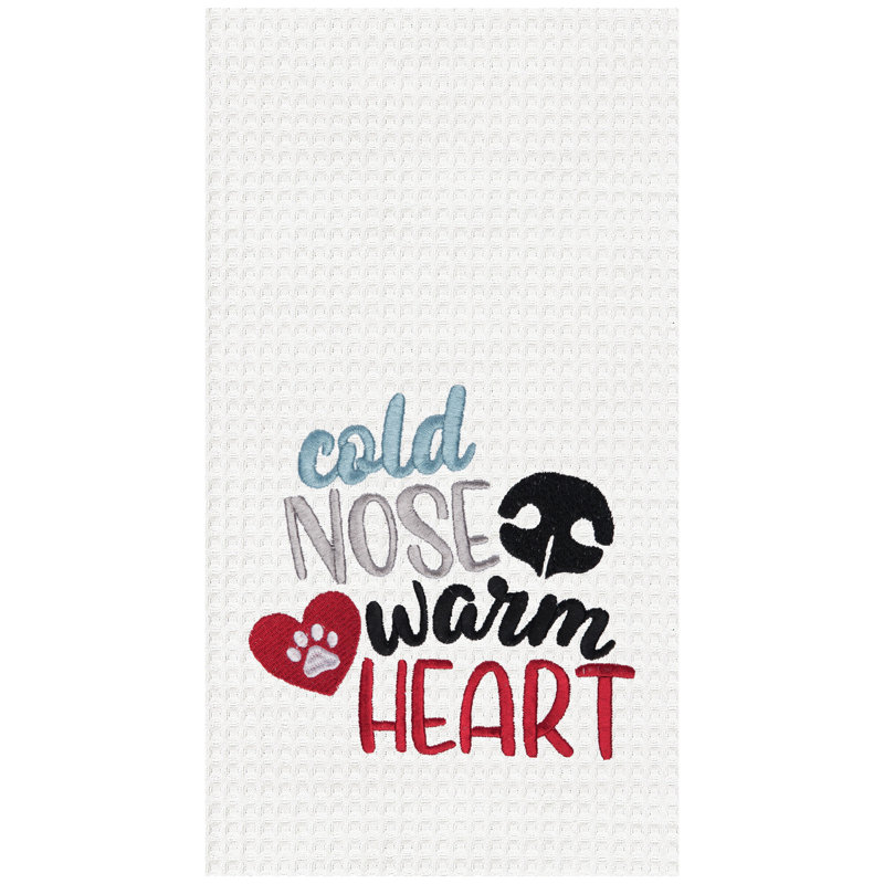 Cold Nose Warm Heart Kitchen and Bathroom Embroidered Waffle Hand Towel