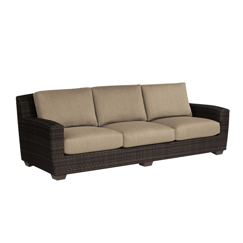 Canapé d'extérieur en osier de 97 po avec coussins Saddleback, Toile Sunbrella® beige chiné, Café