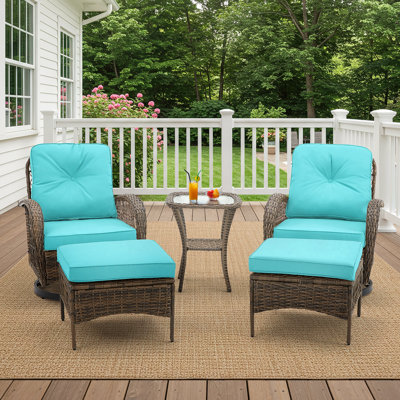 5-Piece Outdoor Patio Furniture Set With Swivel Rocking Chairs, Ottomans And Glass Coffee Table