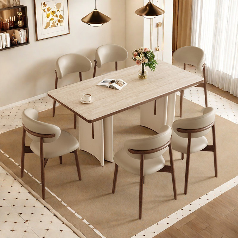 Cave stone rock slab rectangular dining table set, 29.52"H x 55.11"L x 31.49"W