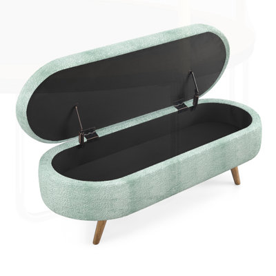 Oval Fabric Storage Ottoman with Rubber Wood Legs, Perfect for Home Decor and Multi-Functional Use