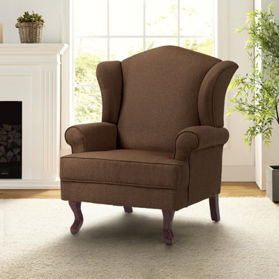 Duward Linen Upholstered Wingback Accent Chair with Rolled Arm and Solid Wood Leg by Alcott Hill