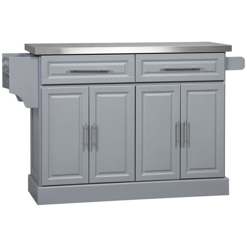 Îlot de cuisine roulant avec plateau en acier inoxydable, plusieurs options de rangement et mobilité facile pour une cuisson efficace