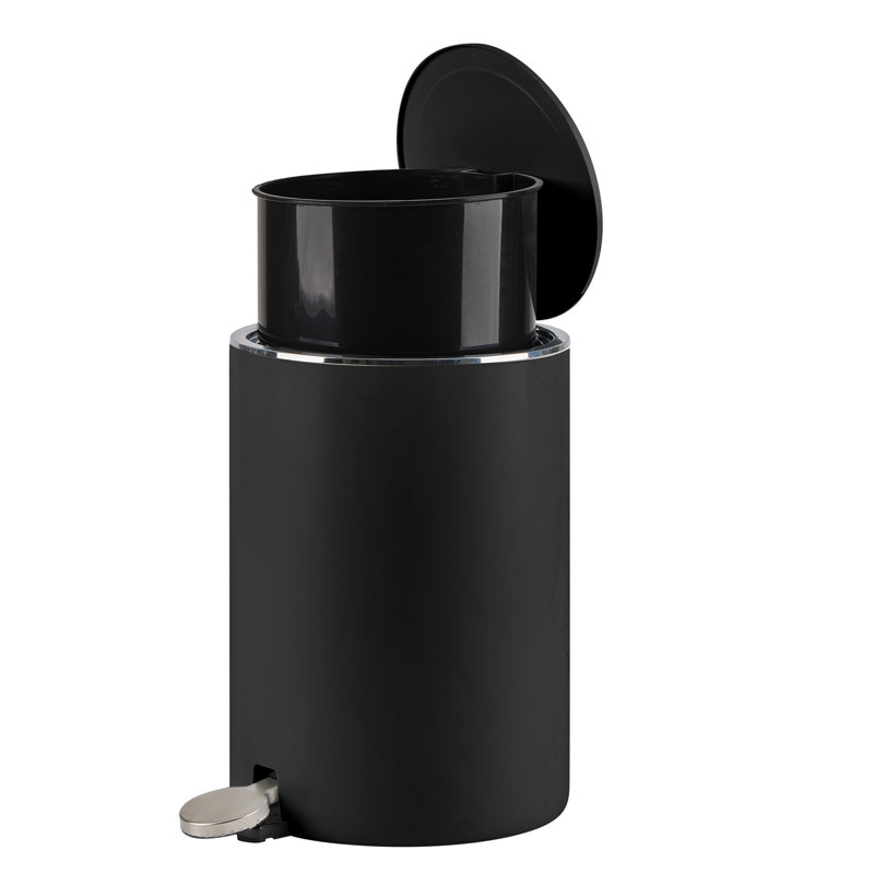 Petite poubelle avec couvercle Bath Bliss | Poubelle de salle de bain 5L couleur noire | Poubelle à pédale | Couvercle à fermeture douce | Fonctionnement mains libres