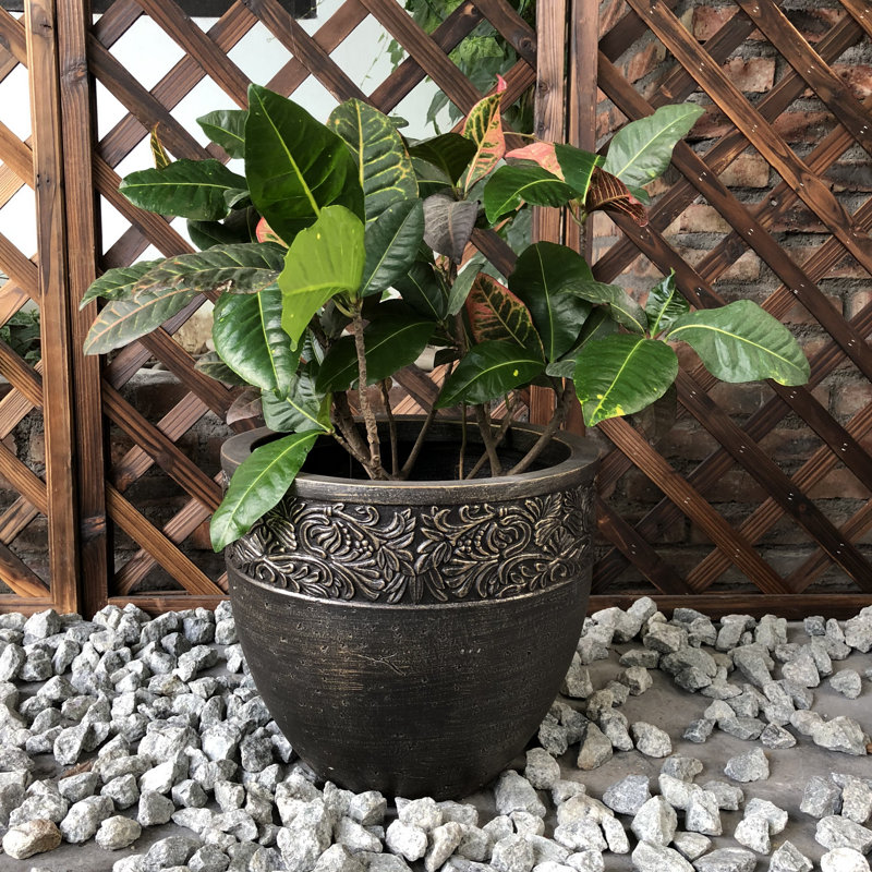 Pot de fleurs en béton rond Newmarket, H 15 po x l 16 po x P 16 po, Bronze