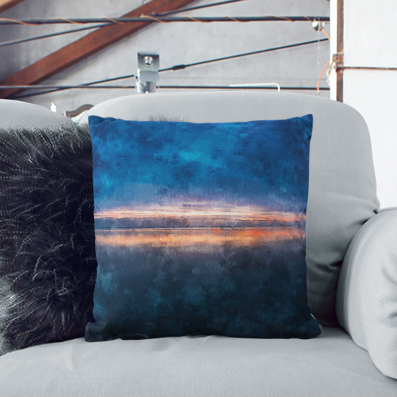 Horizon on the Beach Painting Cushion with Filling, 40cm H x 40cm W x 15cm D, Black