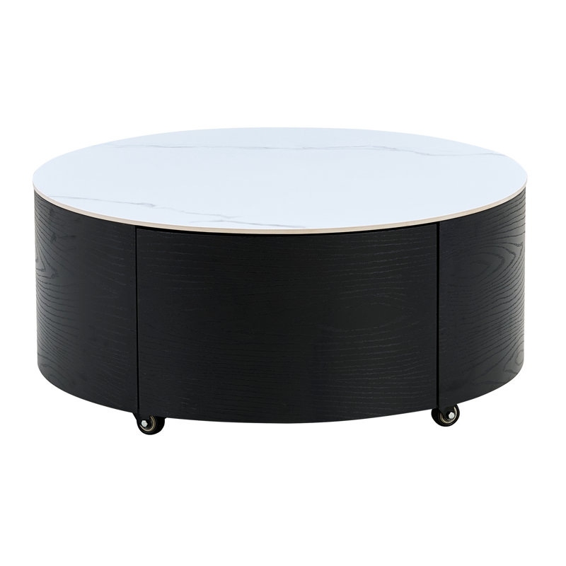 Table basse ronde moderne mobile avec roulettes, Noir