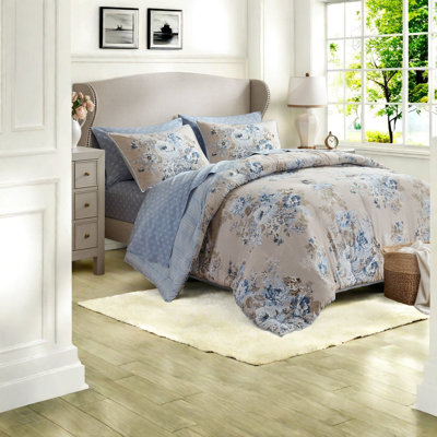 Ensemble de literie élégant très grand californien 7 pièces en polyester à motif floral rétro pour chambre à coucher moderne
