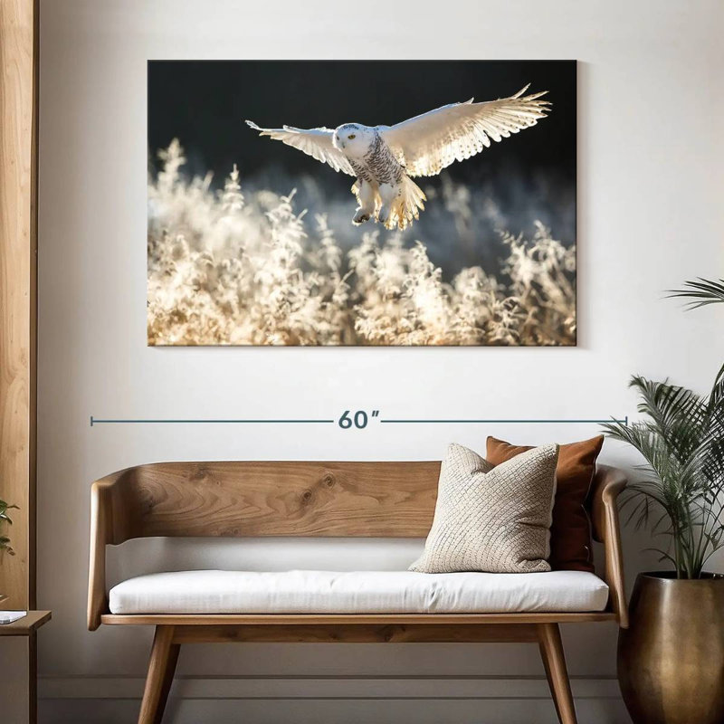 Chasse au hibou des neiges, H 32 po x l 48 po