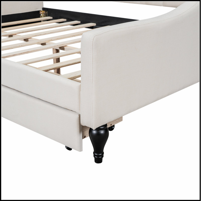 Lit de jour rembourré capitonné avec deux tiroirs, tissu en lin durable pour plus de confort et d'espace