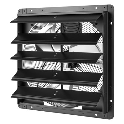 Ventilateur de 20 pouces à obturateur mural, moteur EC automatique, boîtier en acier, contrôleur de température et d'humidité, ventilation et refroidissement pour grenier, garage, grange, serre, atelier, noir