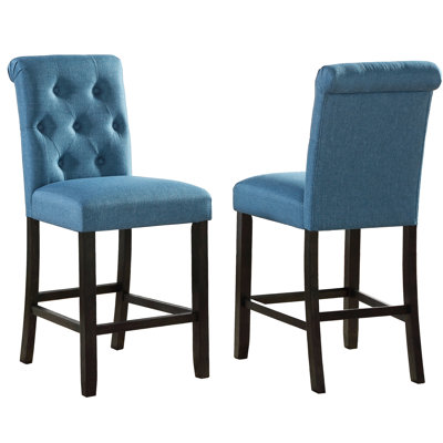 Tabouret à hauteur de comptoir, 2 chaises bleues avec rembourrage généreux et pieds solides, 2 chaises, dossier rembourré en bois