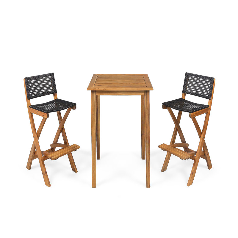 Aiyden 2 - Person Wicker Patio Dining Set with Rectangular Table, Natural Wood/Brown, 41" H x 26" L x 26" W